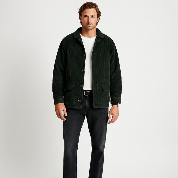 Overcast Other - Vintage 90s Corduroy Barn, Quilted Jacket, Dark Green, Mens Medium